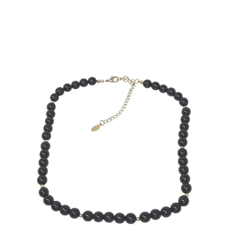 Vintage‎ Liz Claiborne Black Gold Beaded Necklace Gold Accent Clasp Extender
